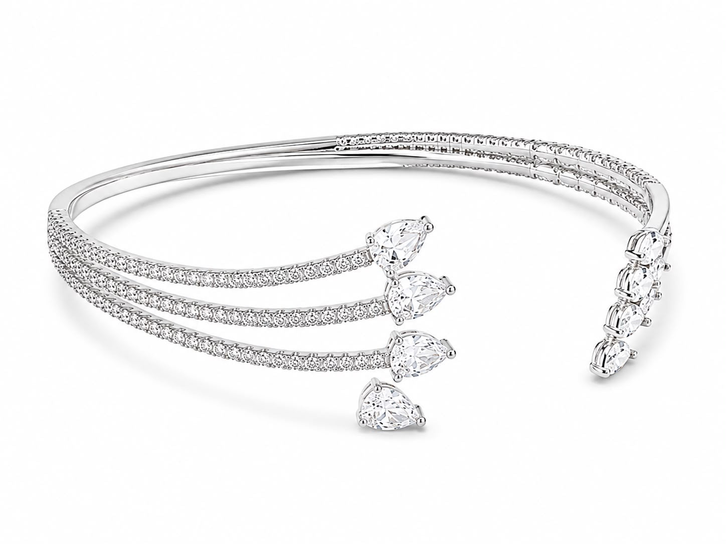 Triple Row Pear-Cut Open Cuff Bracelet