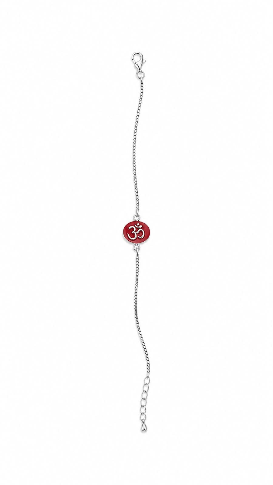 Red Om Silver Rakhi