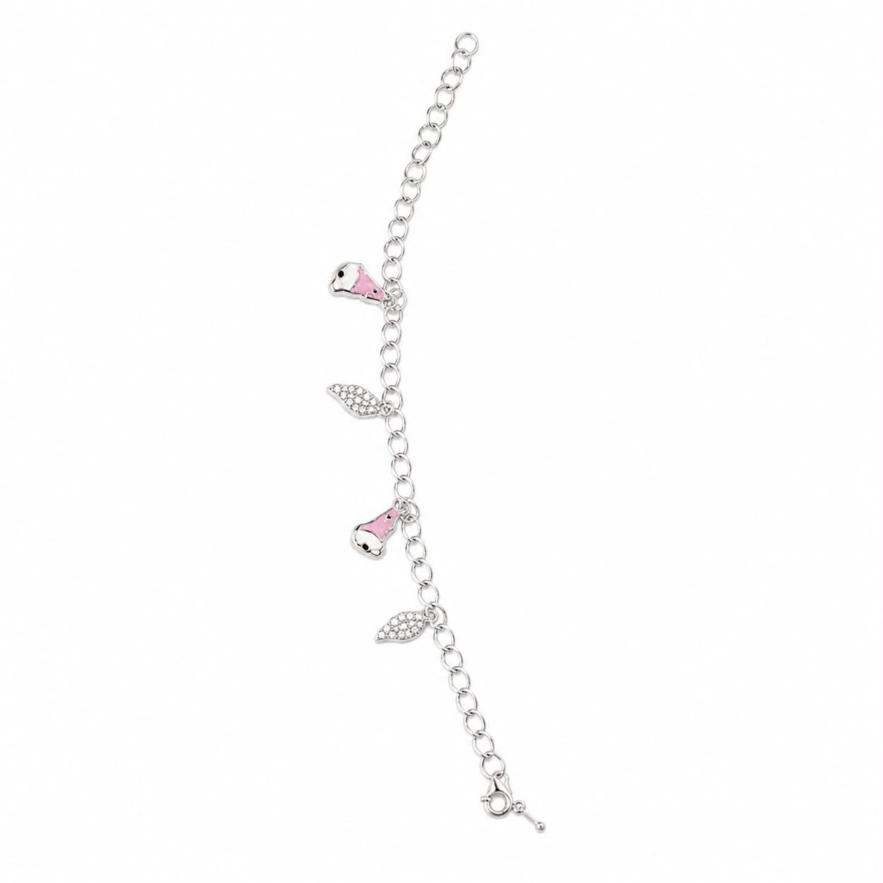 Kids Pink Puppy Charm sterling Silver Bracelet