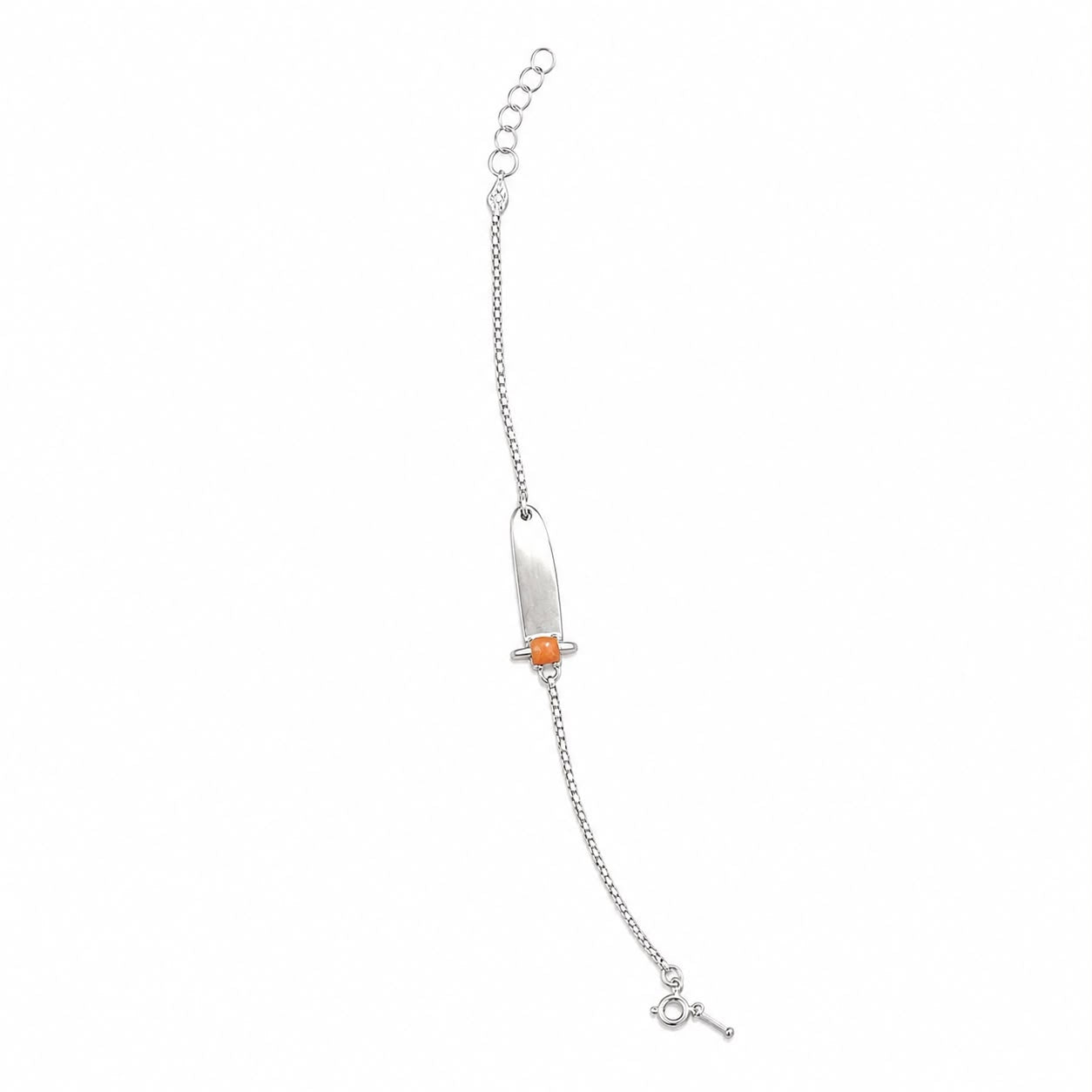 Silver Kids ID Bracelet with Orange bead