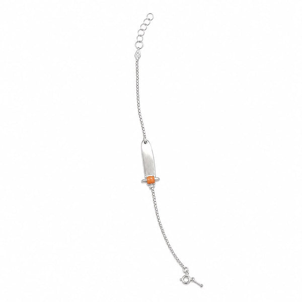 Silver Kids ID Bracelet with Orange bead