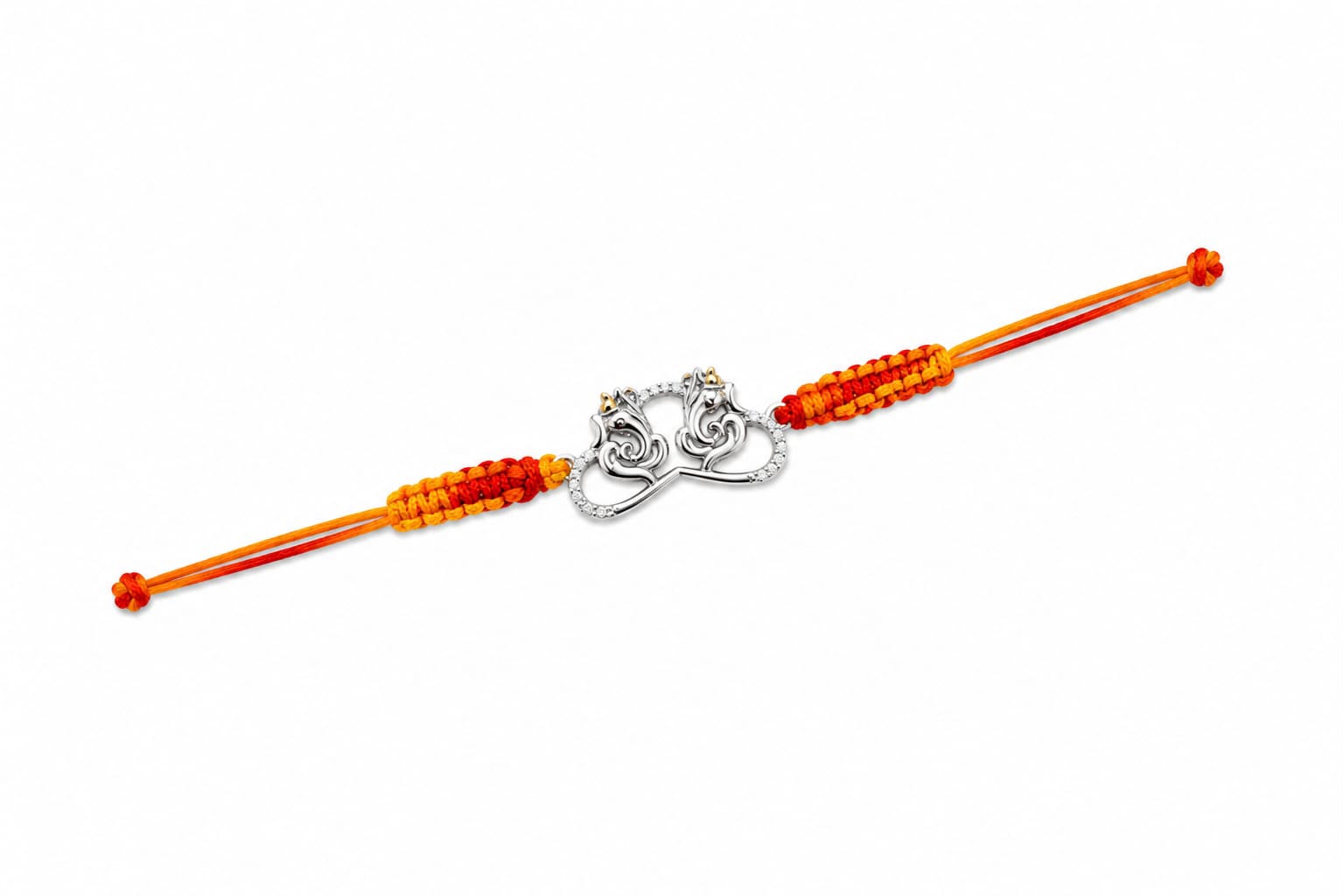 Silver Twin Ganesha Heart Rakhi