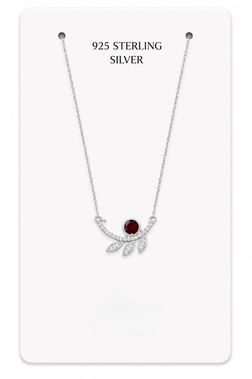 Silver Ruby Leaf Pendant Necklace