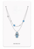 Silver Hamsa Evil Eye Layered Necklace