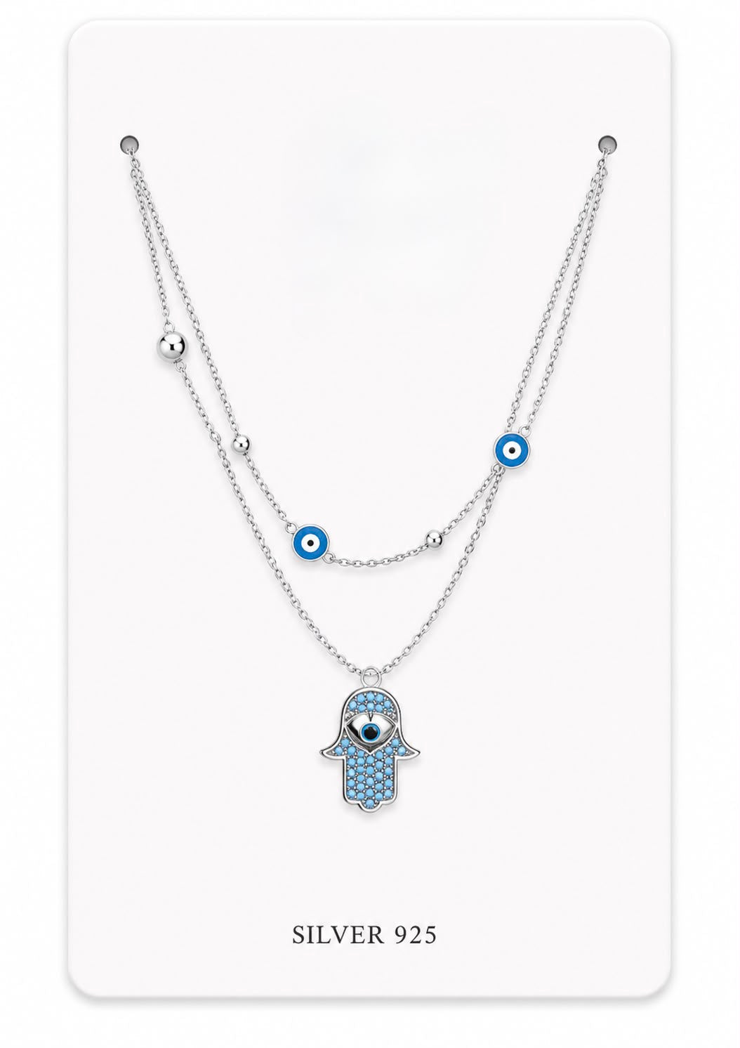 Silver Hamsa Evil Eye Layered Necklace