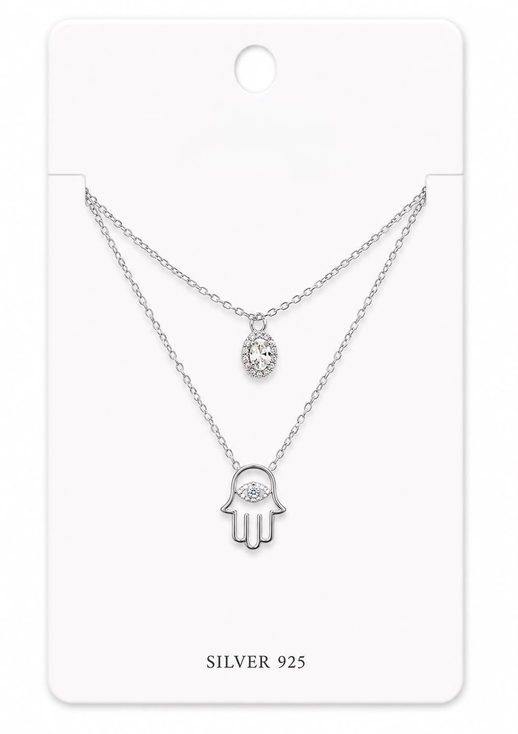 Silver Hamsa Layered Necklace