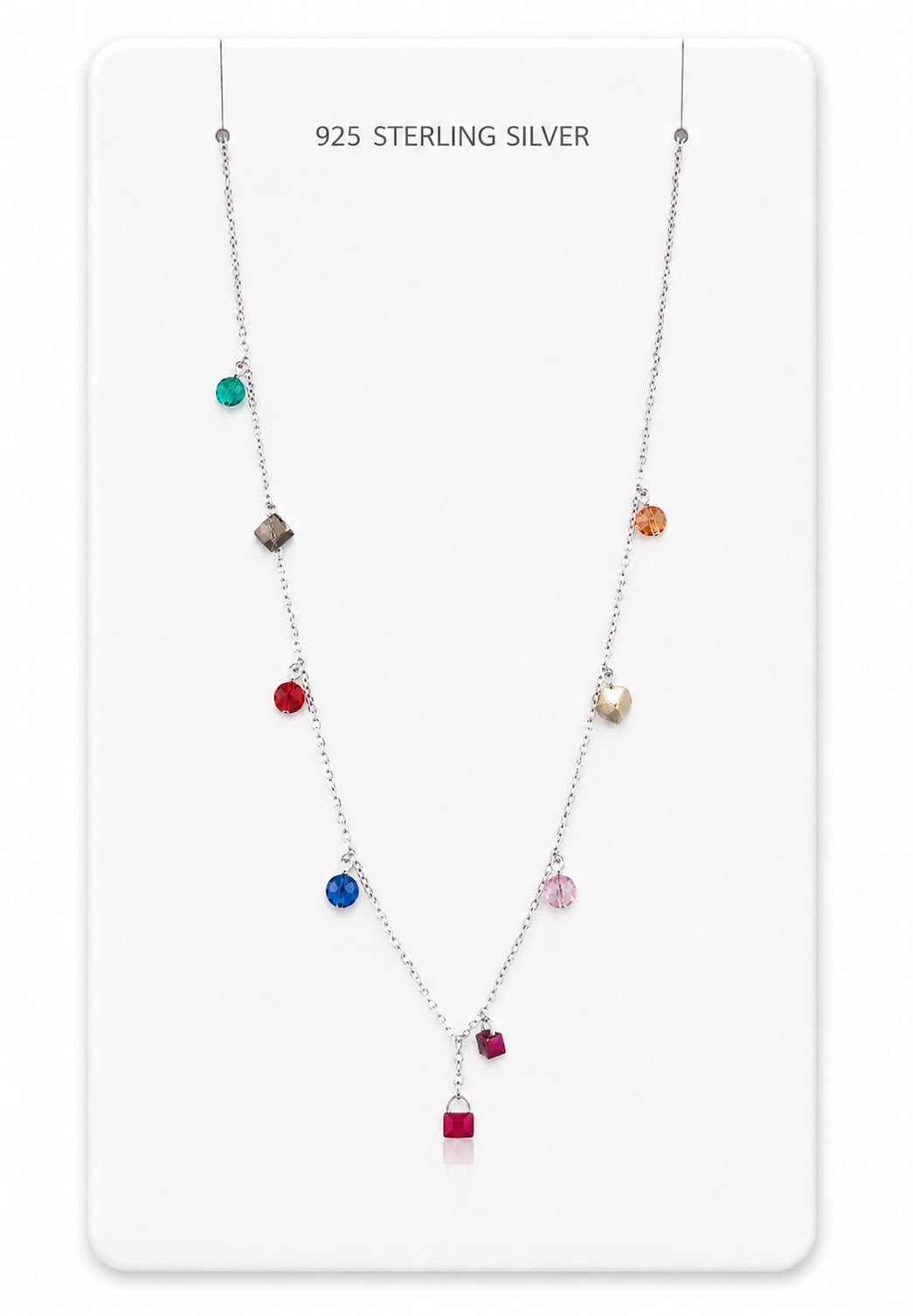 Silver Multicolor Crystal Drop Necklace