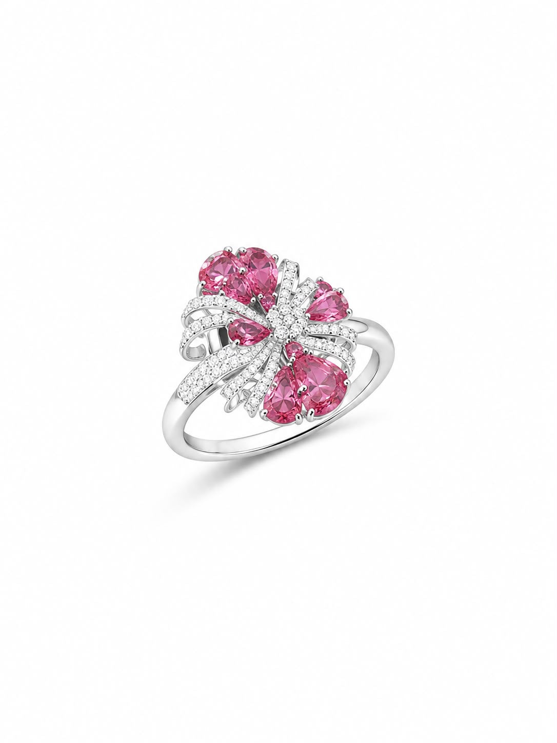 Pink Floral Silver Ring