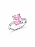 Pink Radiant Solitaire Silver Ring