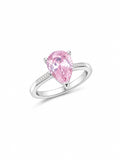 Pink Pear Solitaire Silver Ring