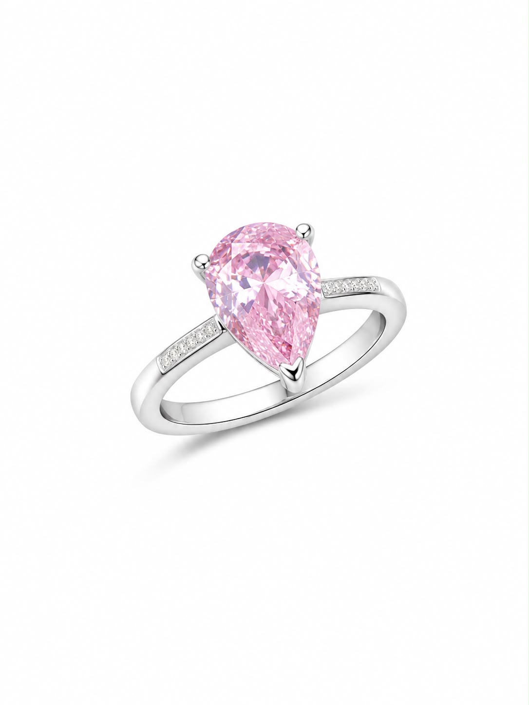 Pink Pear Solitaire Silver Ring
