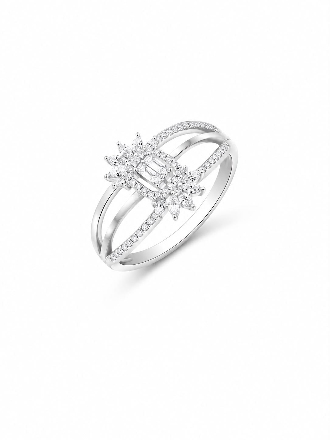 Emerald Halo Floral Silver Ring