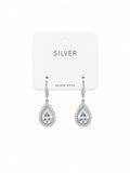 Pear Halo Drop Silver Earrings