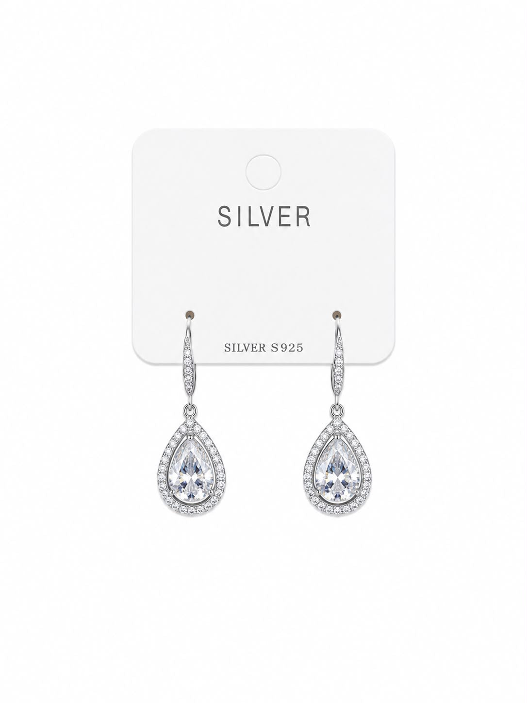 Pear Halo Drop Silver Earrings