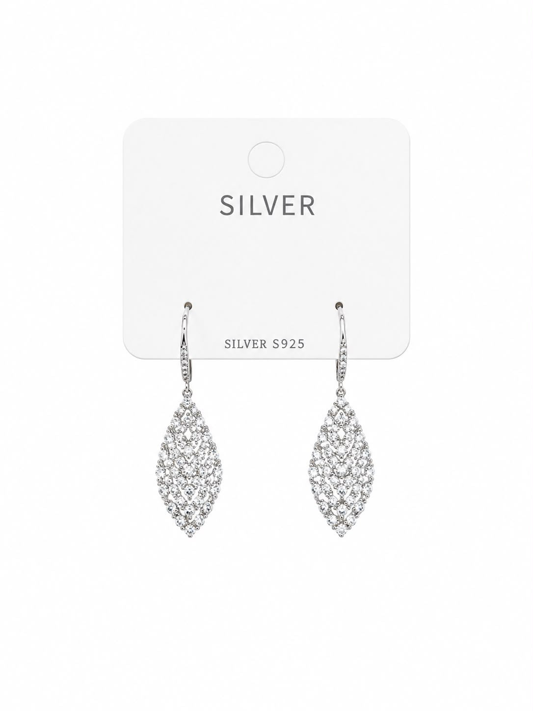 Sparkling Leaf Drop Silver Earrings