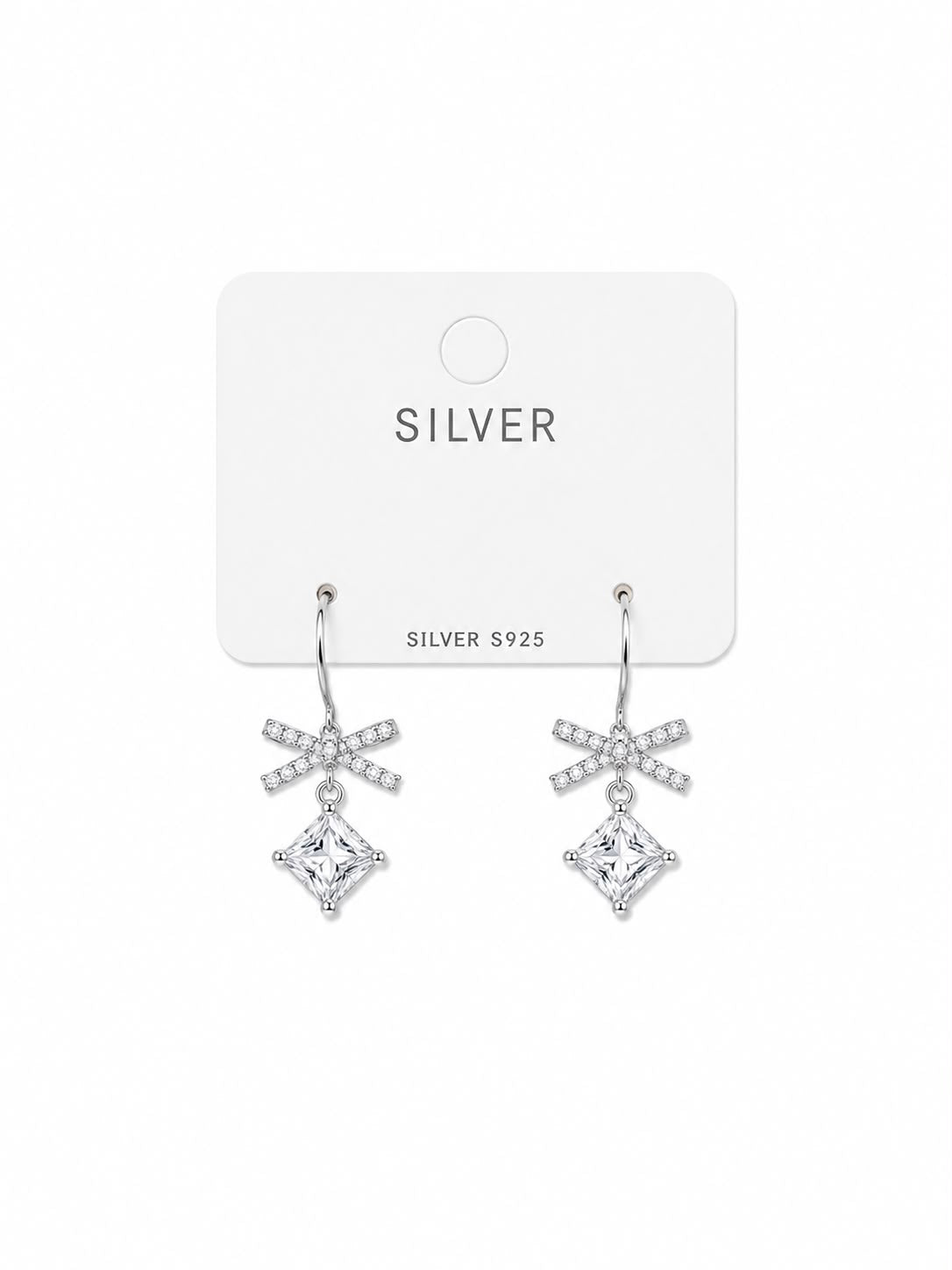 Bow Charm Drop Silver Earrings