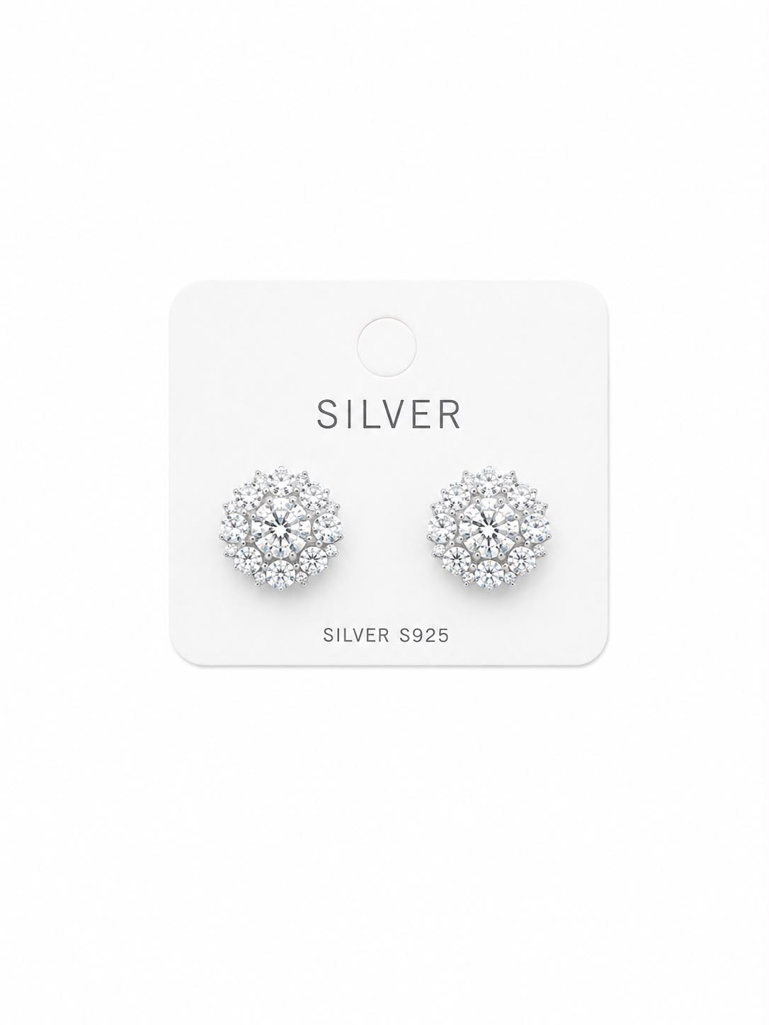 Floral Halo Silver Stud Earrings