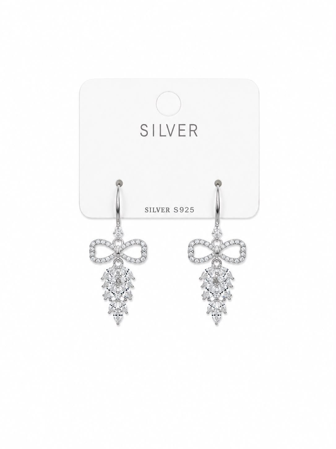 Bow Sparkle Drop Silver Earrings