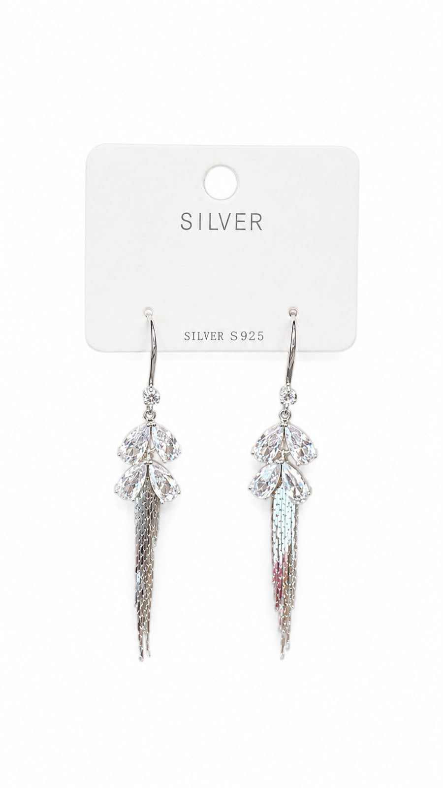 Leaf Tassel Silver Drop Earrings