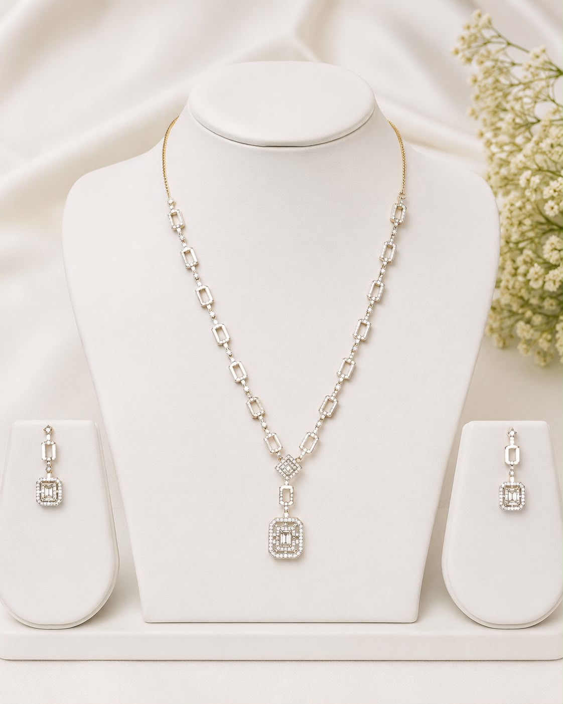 Elegant Emerald-cut CZ Necklace Set