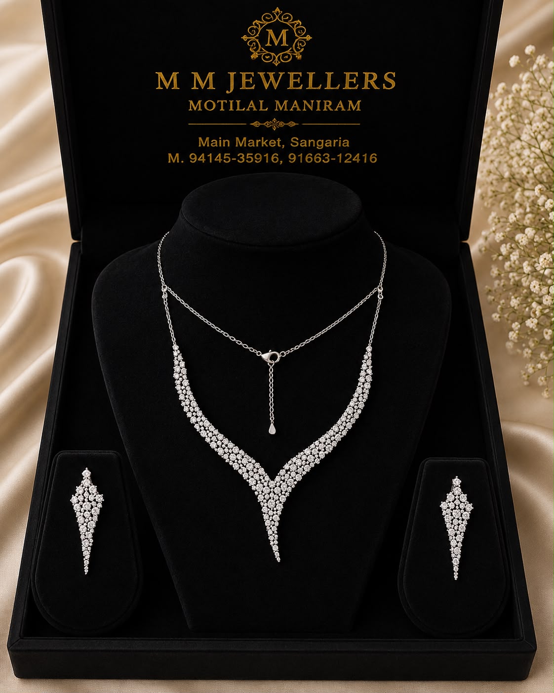 Silver Diamond Necklace set