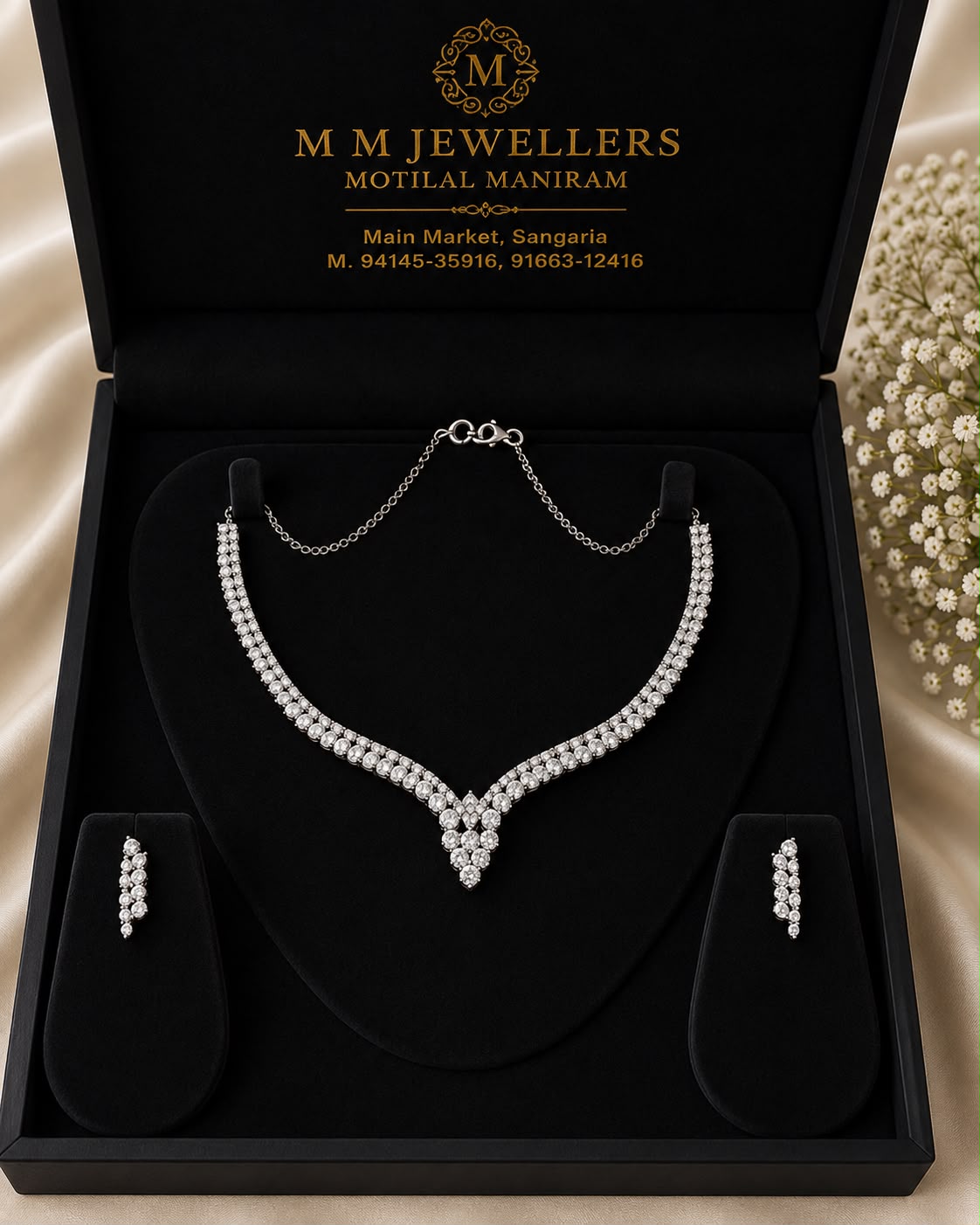 Silver Diamond Necklace Set
