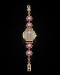 Gold Floral Stone Bracelet Watch