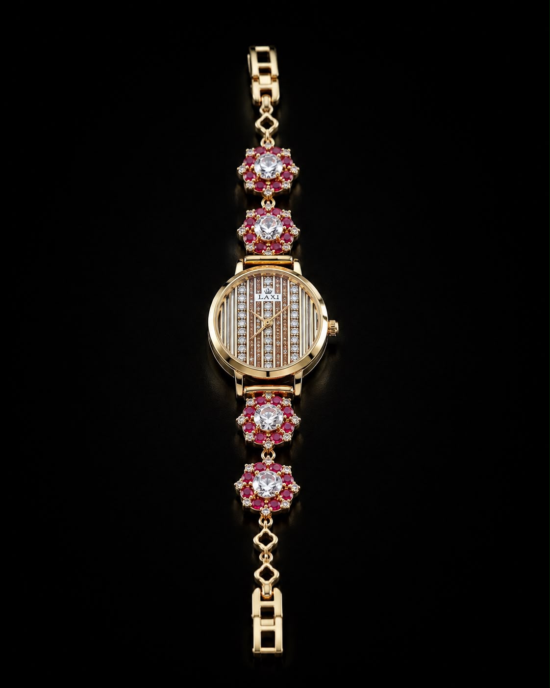 Gold Floral Stone Bracelet Watch