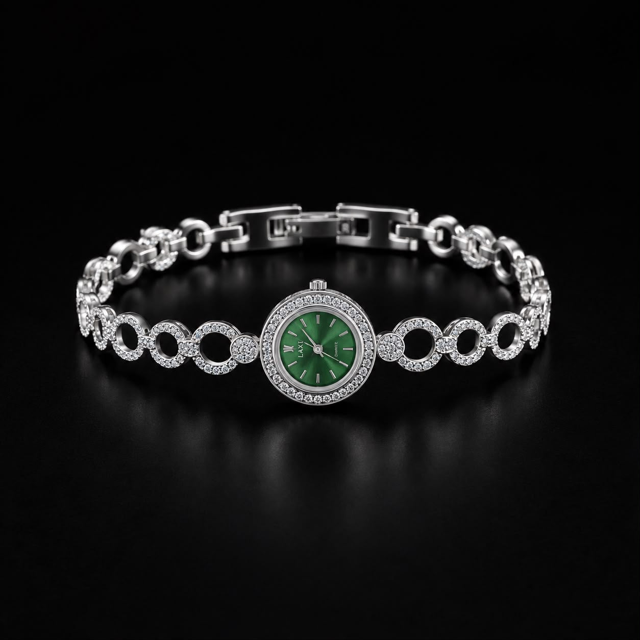 Silver Emerald Green Bracelet Watch