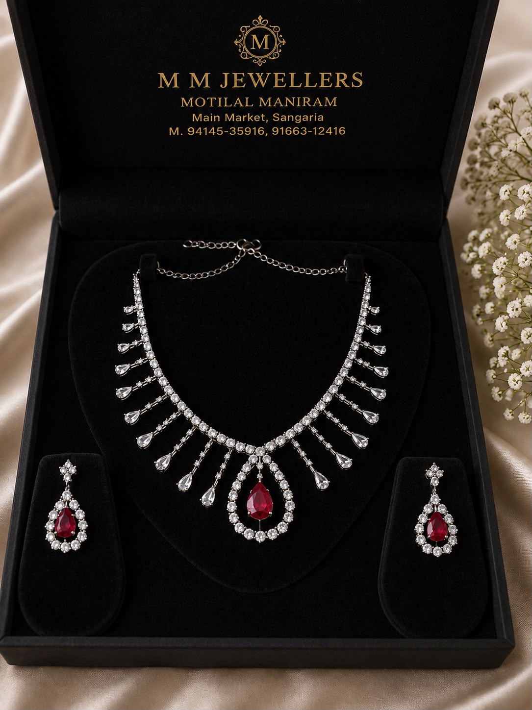 Elegant Ruby Drop Necklace Set