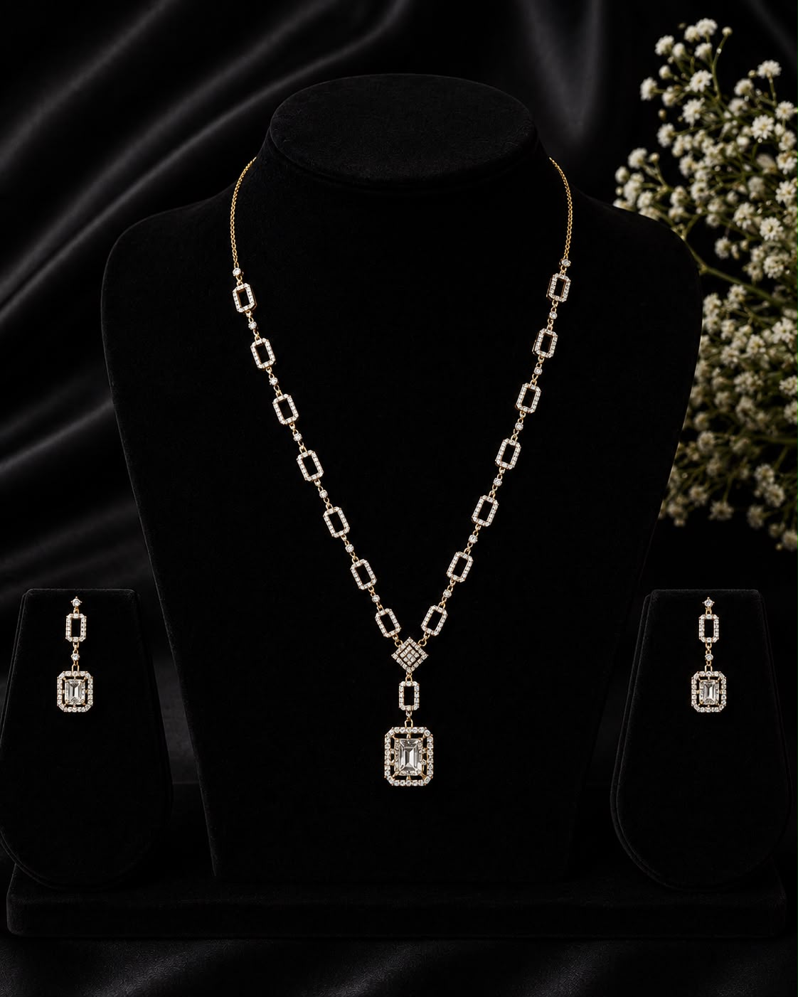 Elegant Emerald-cut CZ Necklace Set