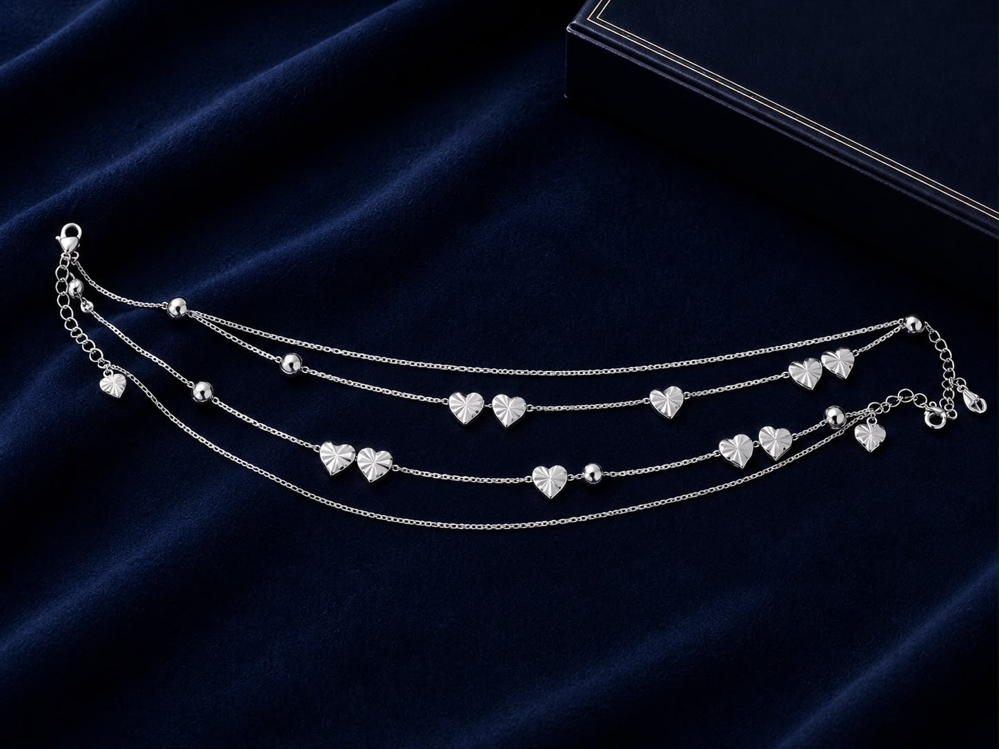 Silver Multi Layer Heart Charm Anklet