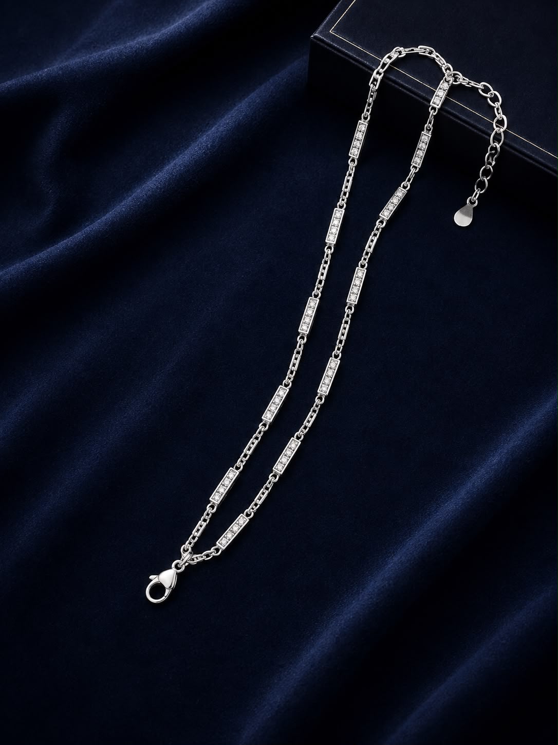 Silver Geometric Crystal Bar Anklet