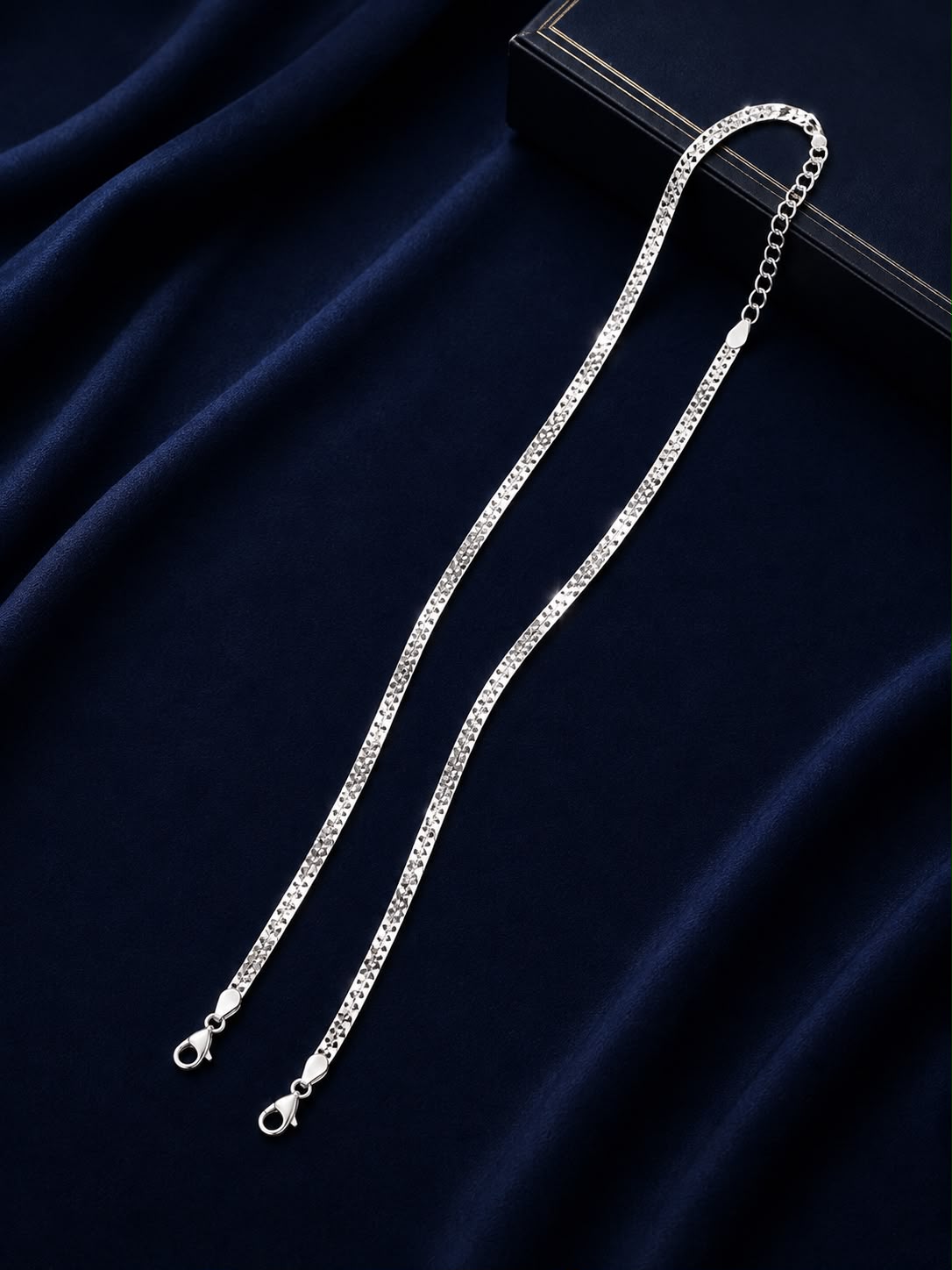 Silver Textured Flat Chain Anklet