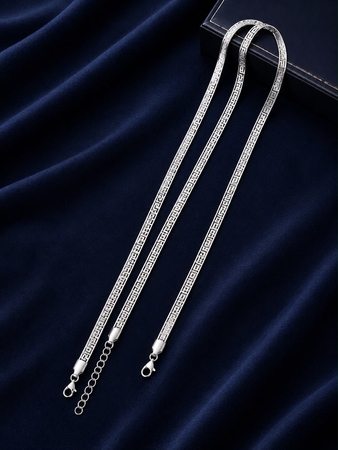 Silver Greek Key Pattern Flat Anklet