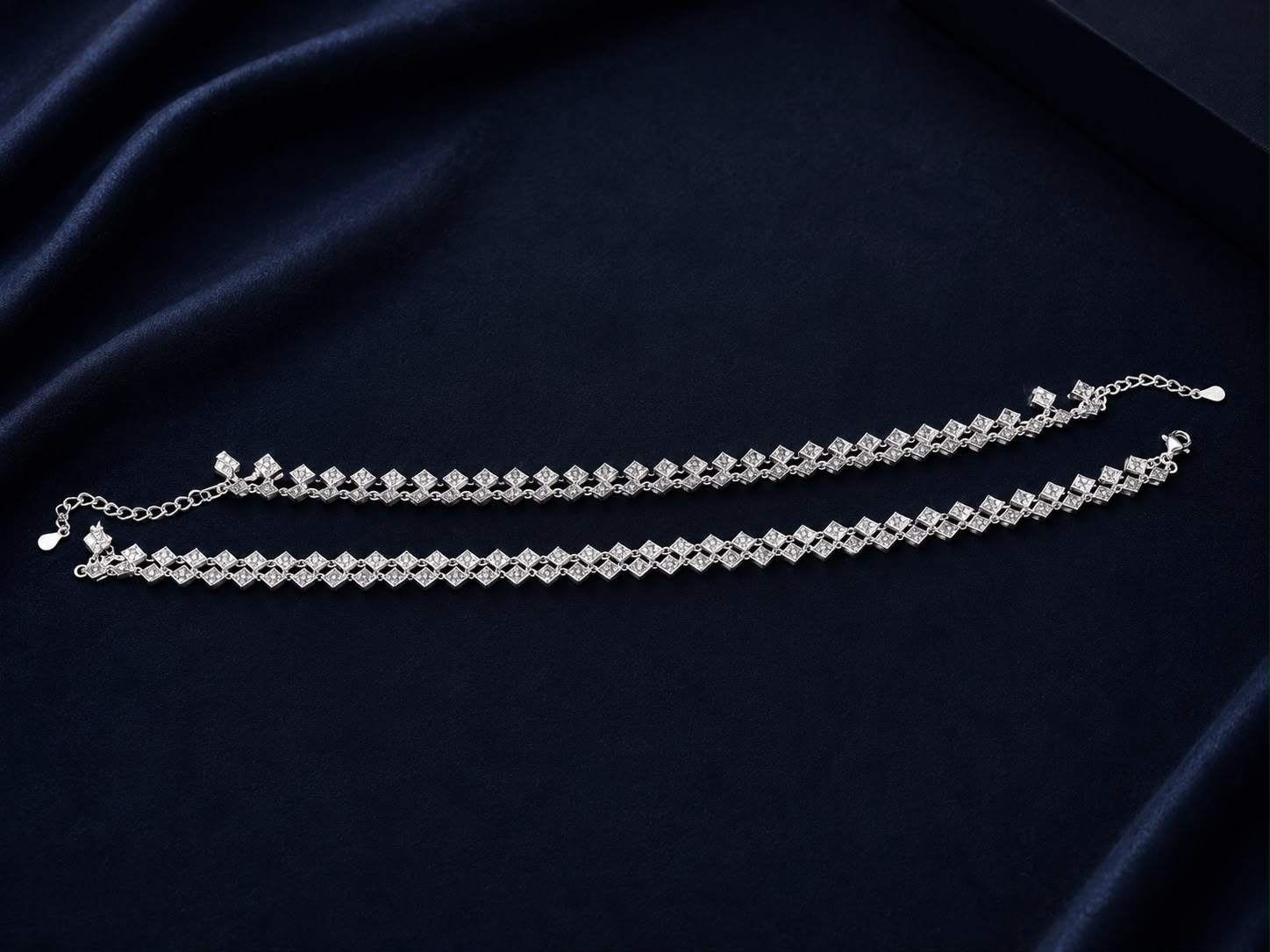 Silver Geometric Crystal Tennis Anklet