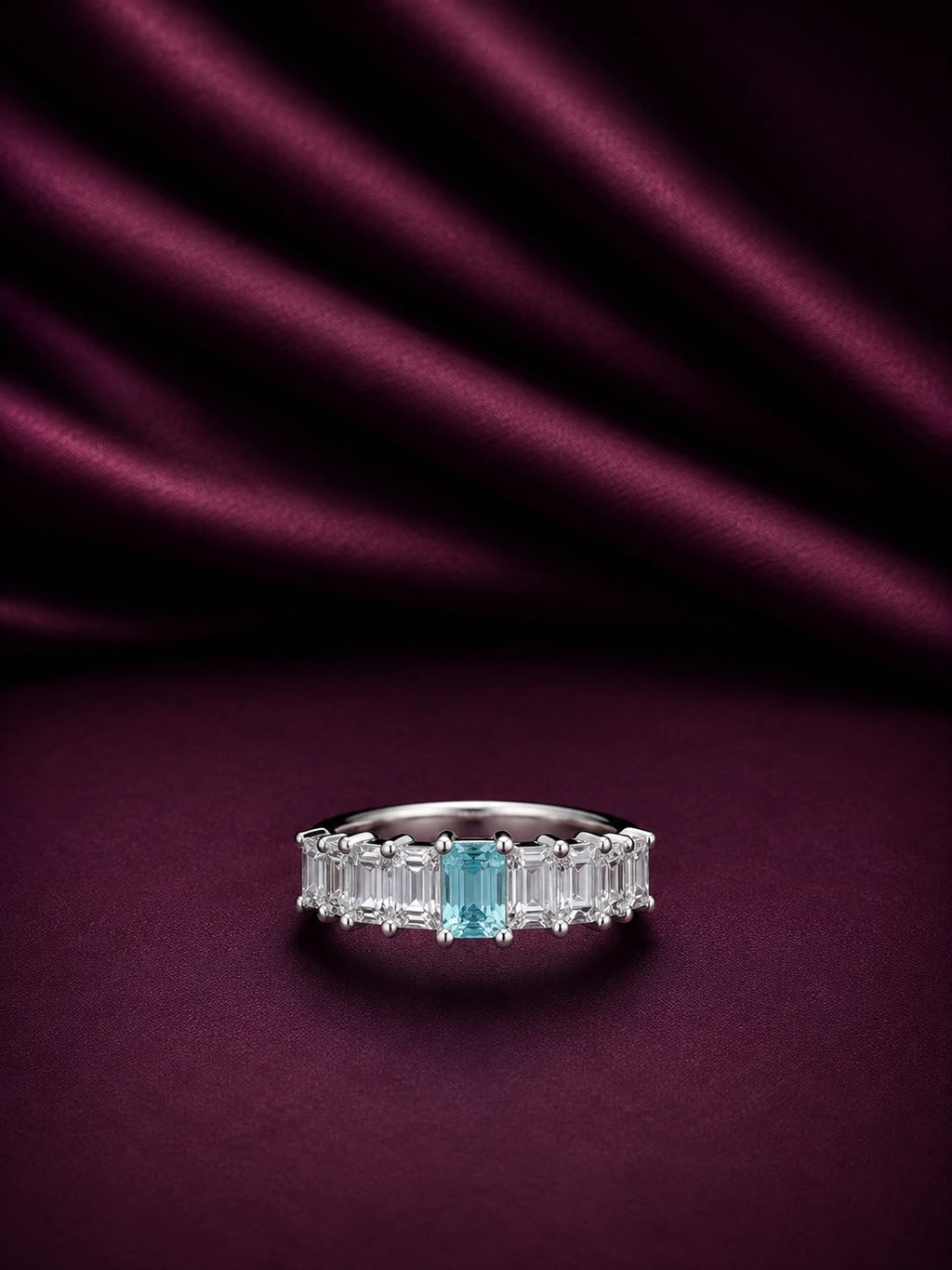 Emerald-Cut Blue Accent Ring