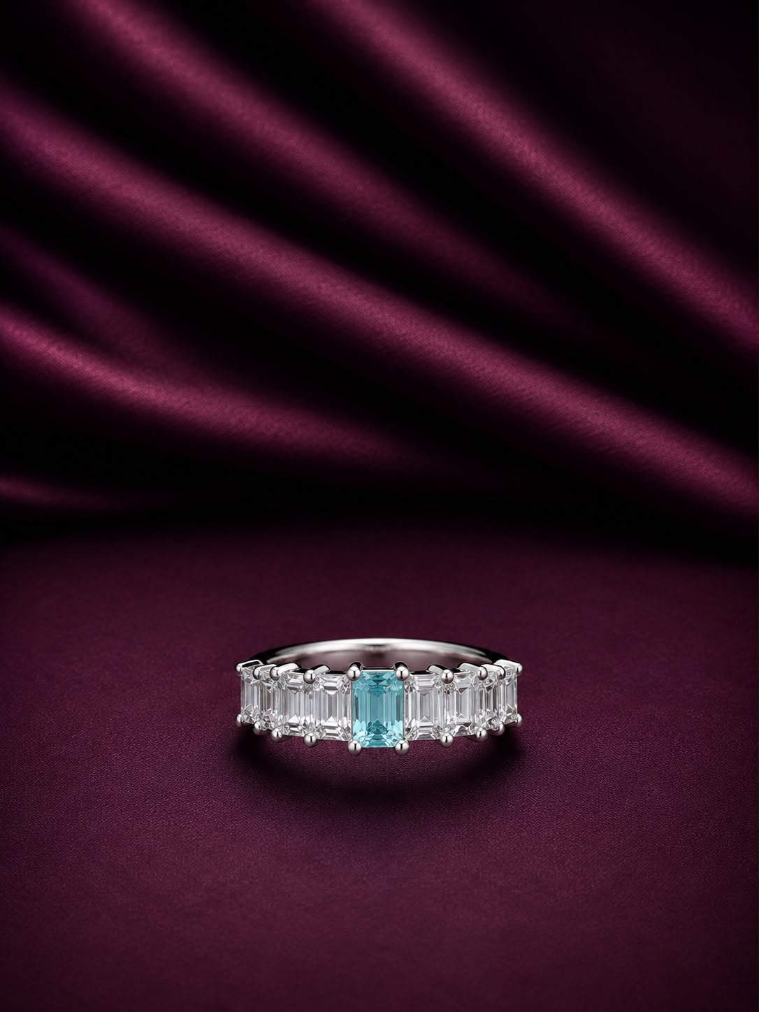 Emerald-Cut Blue Accent Ring