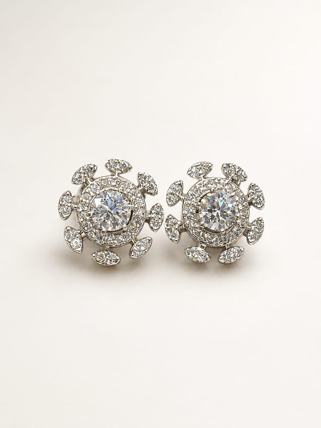Elegant Round Floral Diamond-Style Stud Earrings