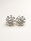 Elegant Round Floral Diamond-Style Stud Earrings