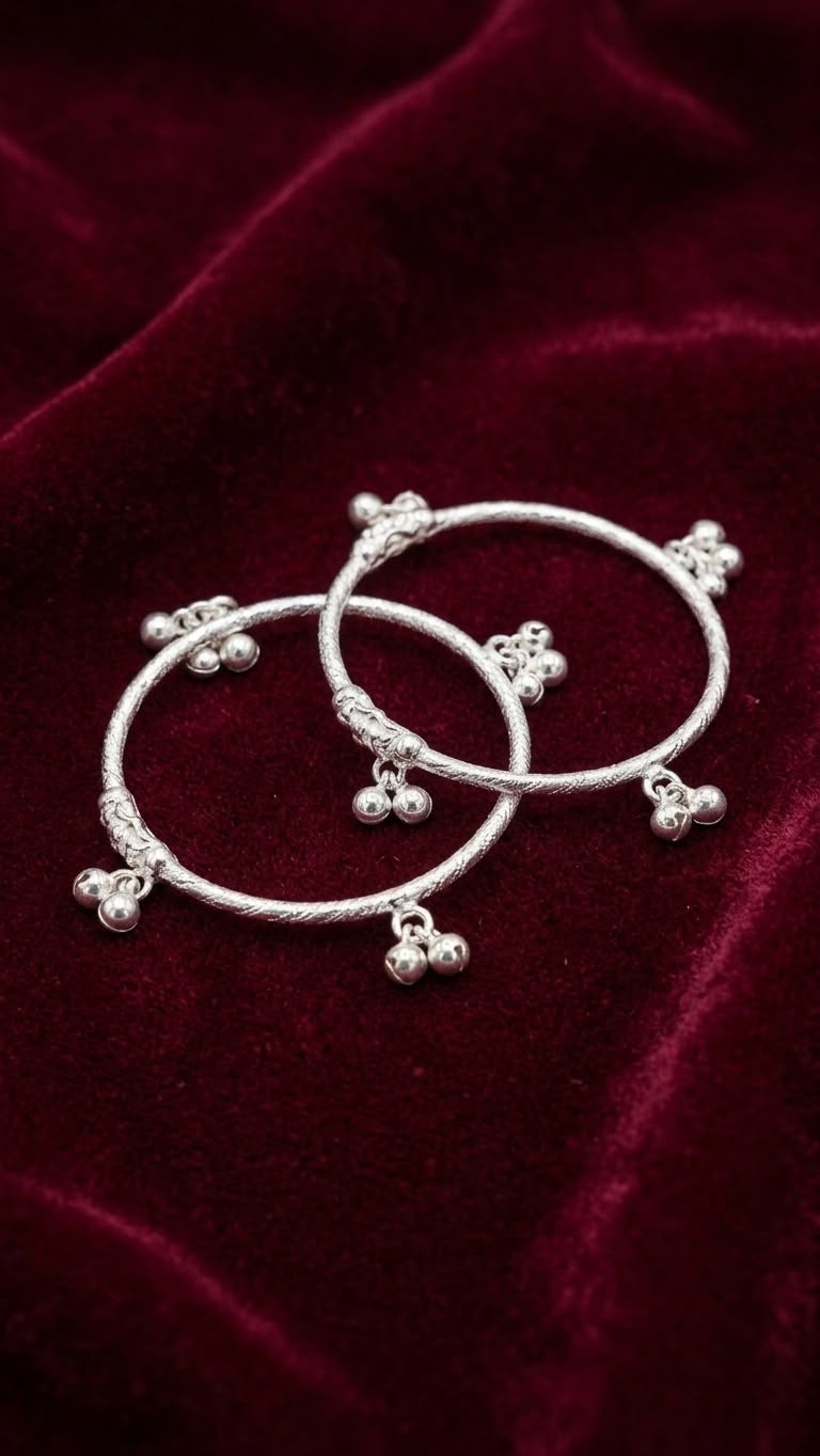 Elegant Silver Baby Kada Set with Bell Charms