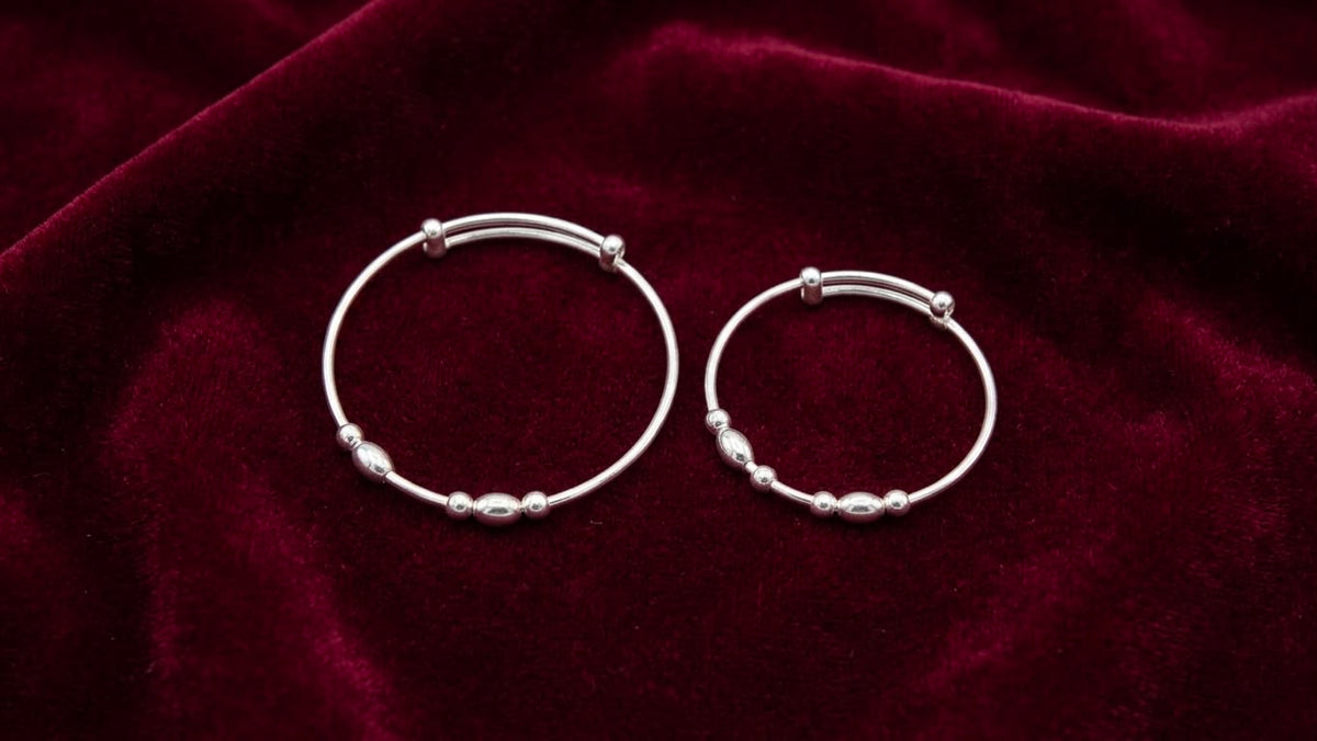 Silver Baby Kada Set with Elegant Beaded Design