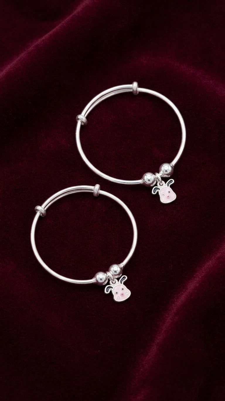 Silver Baby Kada Set with Cute Cow Charms