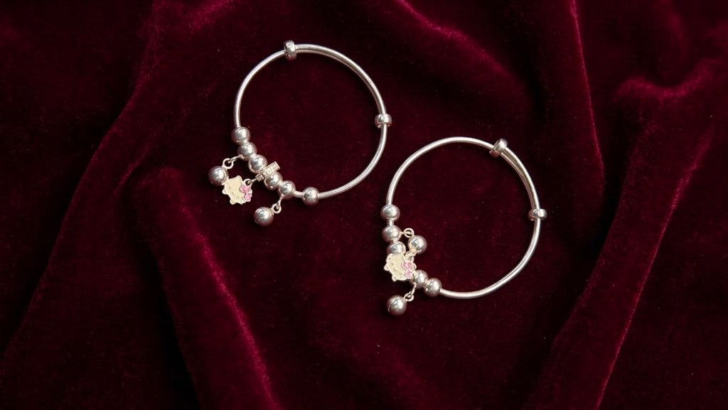 Silver Baby Kada Set with Cute Teddy Charms