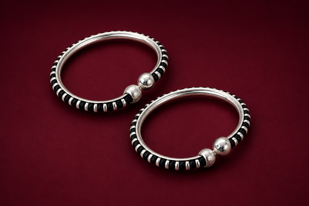 Silver & Black Baby Kada Set