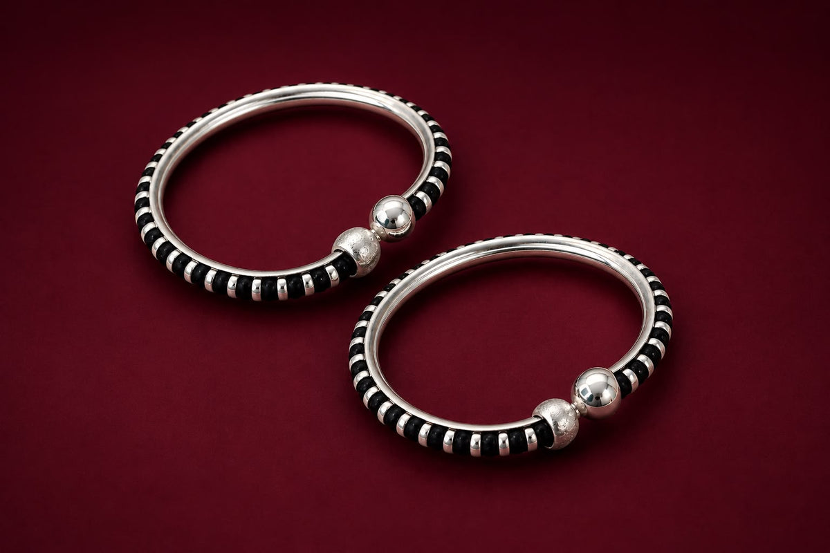 Silver & Black Baby Kada Set