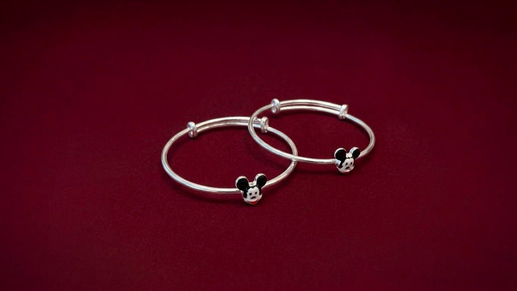 Silver Baby Kada Set with Cute Character Charm