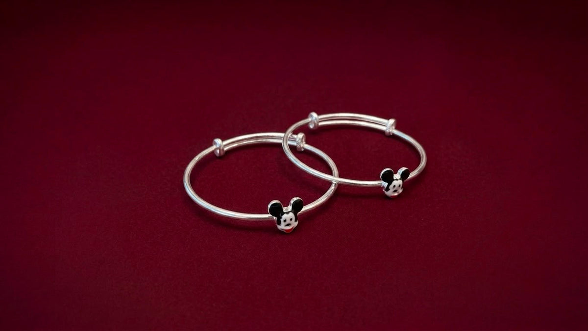 Silver Baby Kada Set with Cute Character Charm