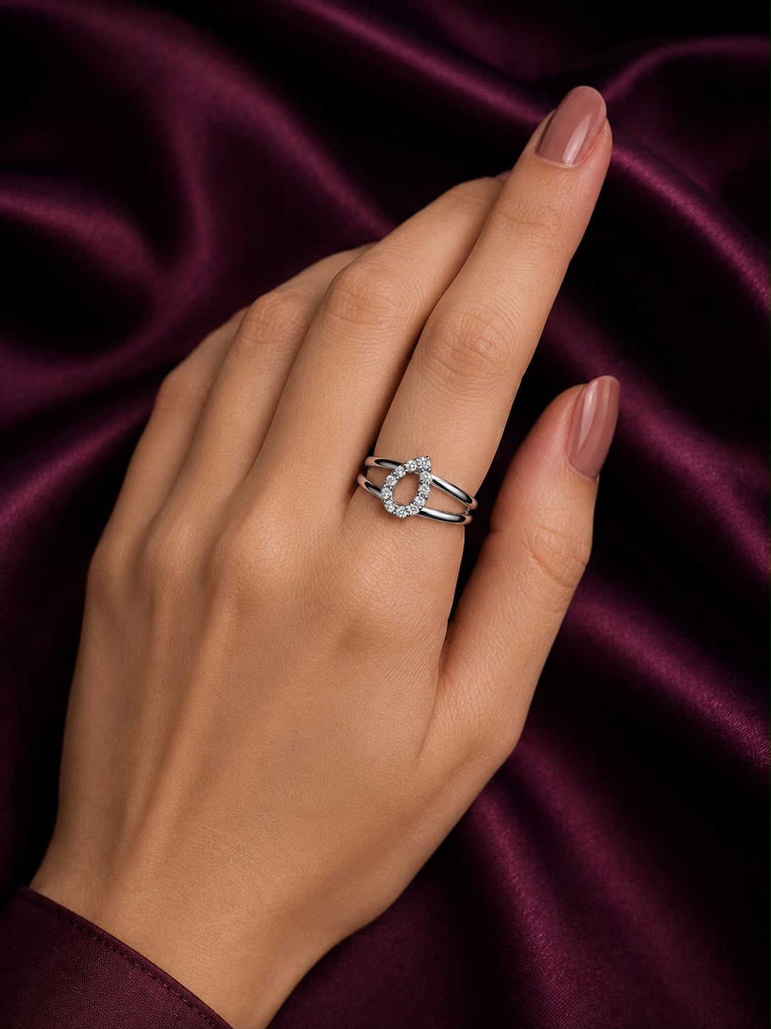 Elegant Double Band Pear Design Ring