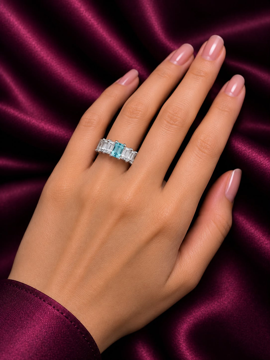 Emerald-Cut Blue Accent Ring